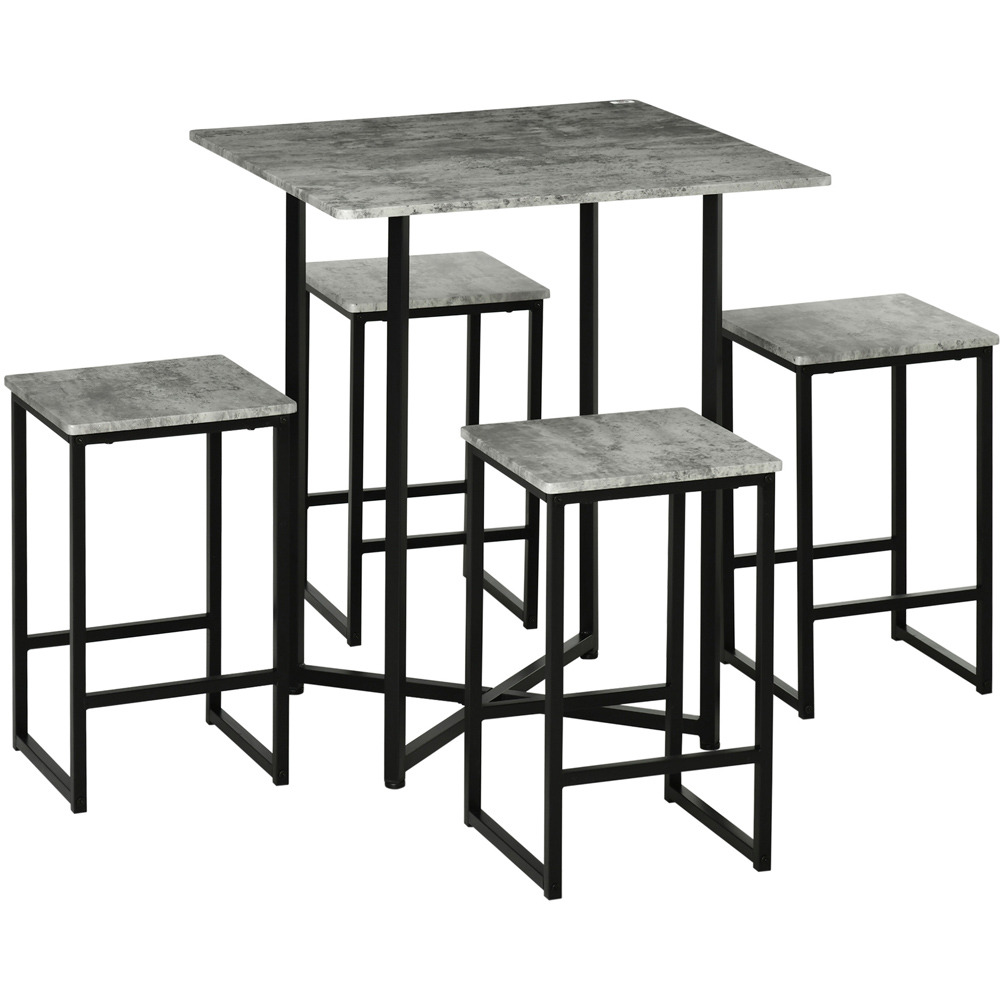 Portland 4 Seater Grey Square Bar Table with Stools Image 2