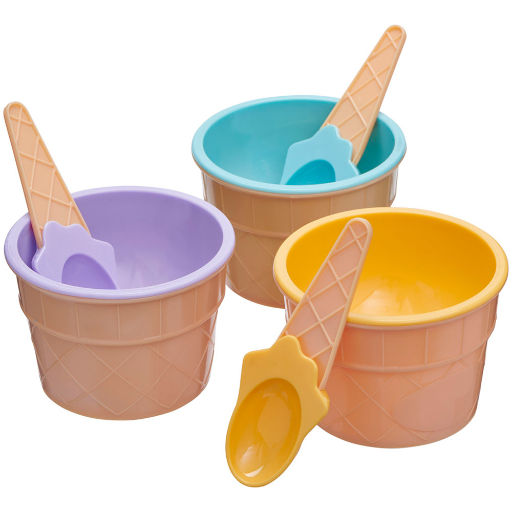 Wilko 3 Piece Summer Ice Cream Bowls and Spoons Set Image 1
