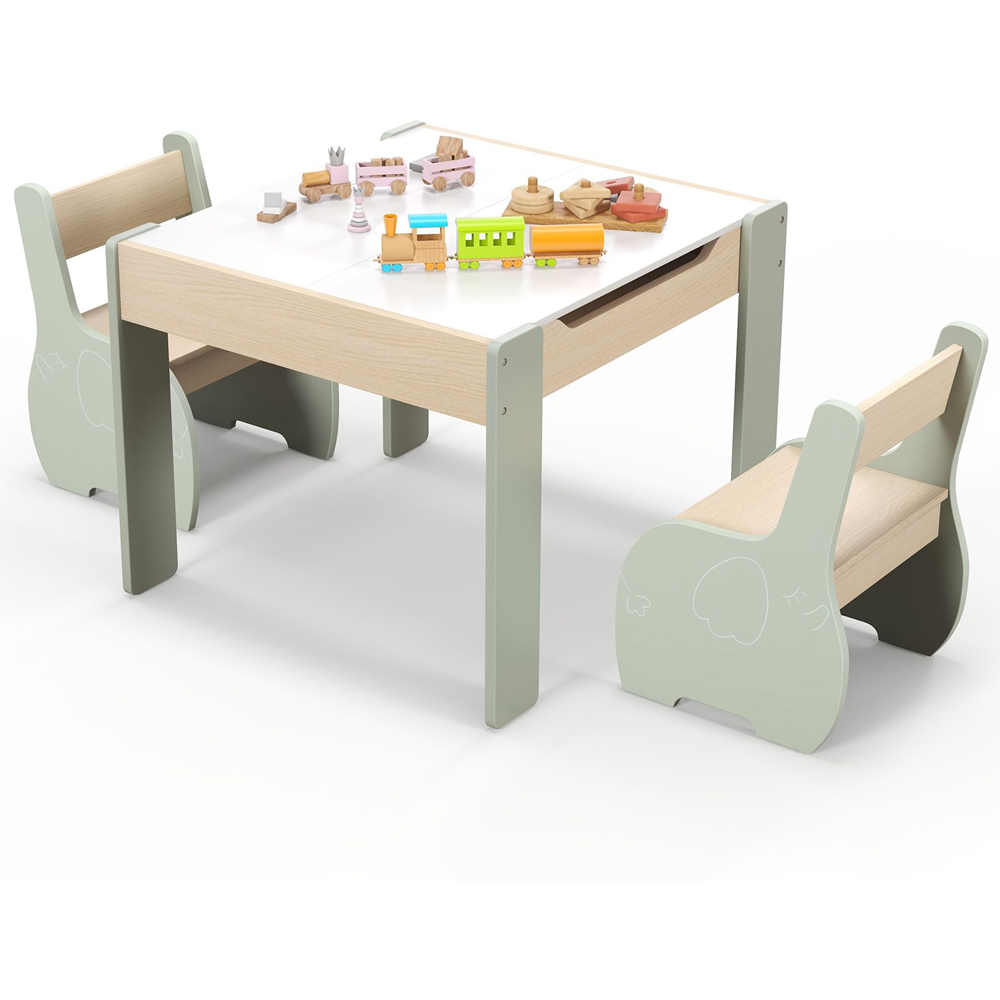 Costway Green Kids Table and Chair Set with Hidden Storage Image 2