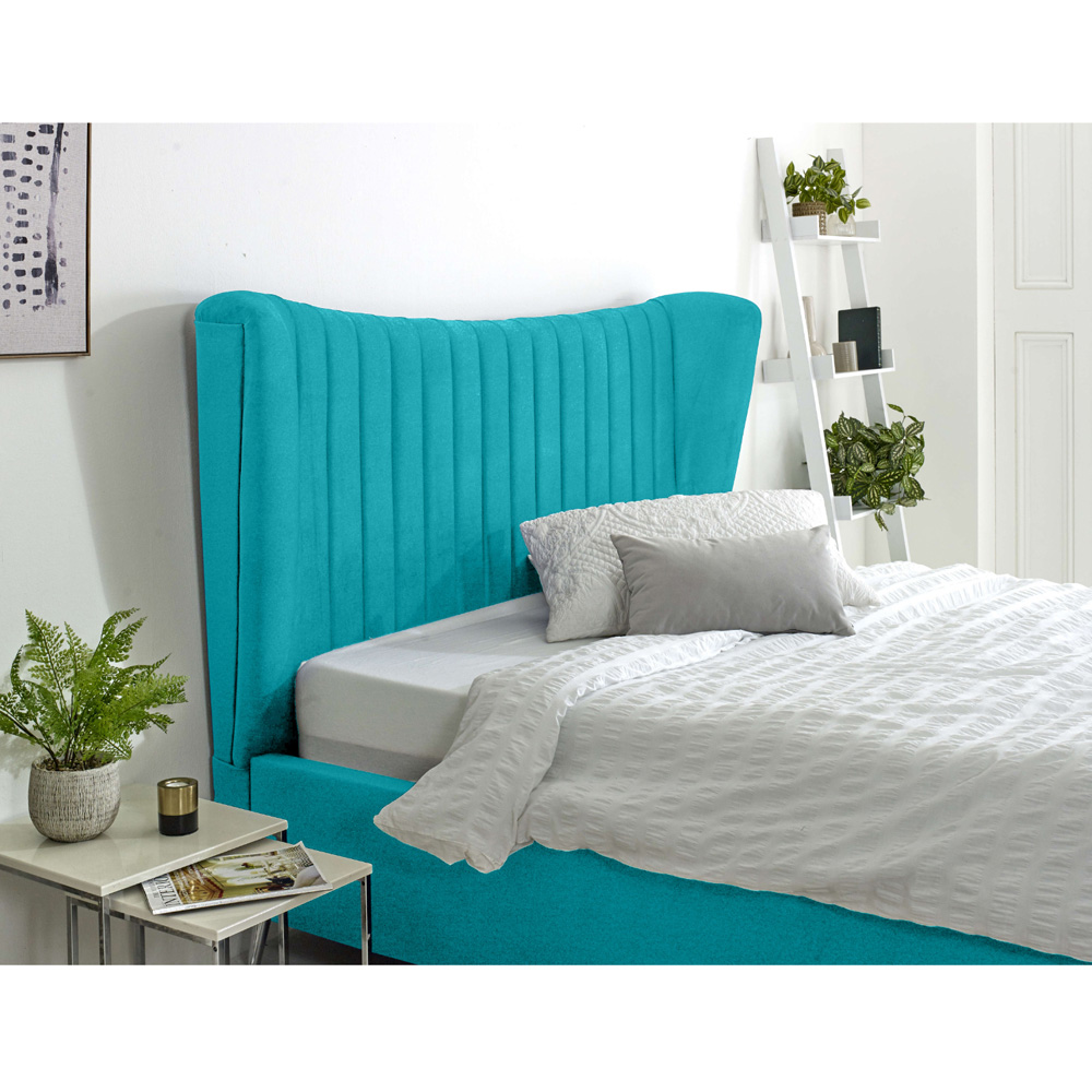 Eleganza Tatum Double Teal Plush Velvet Bed Frame with Headboard Image 3