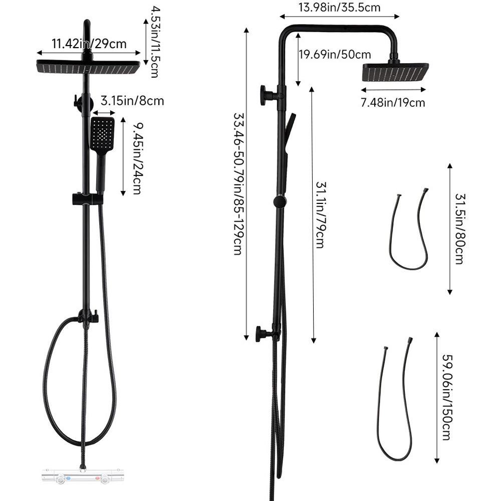 Living and Home Black Stainless Steel Shower Mixer Set Image 7