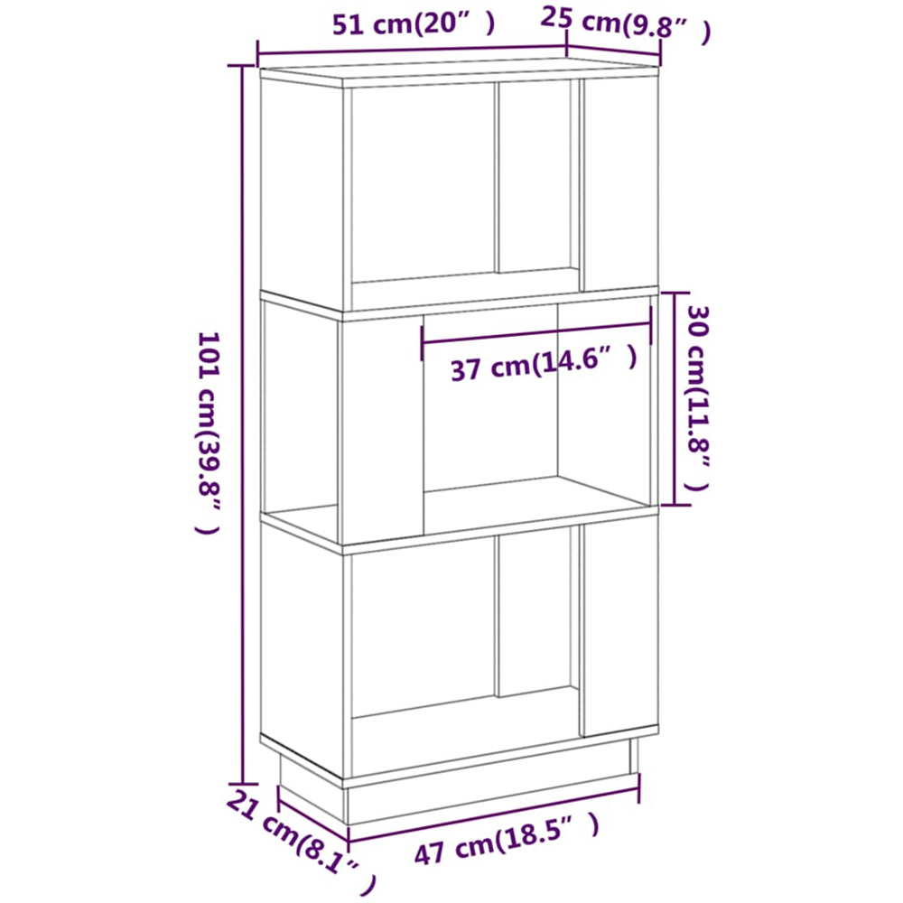 vidaXL 3 Shelf Grey Solid Wood Pine Bookcase Image 9