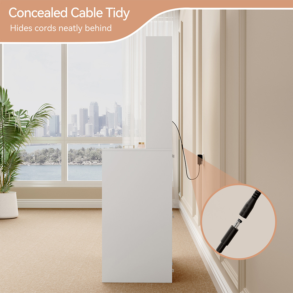 Brooklyn Truro Single Door Single Drawer 7 Shelf White Adjustable Dressing Table with LED Mirror Image 8