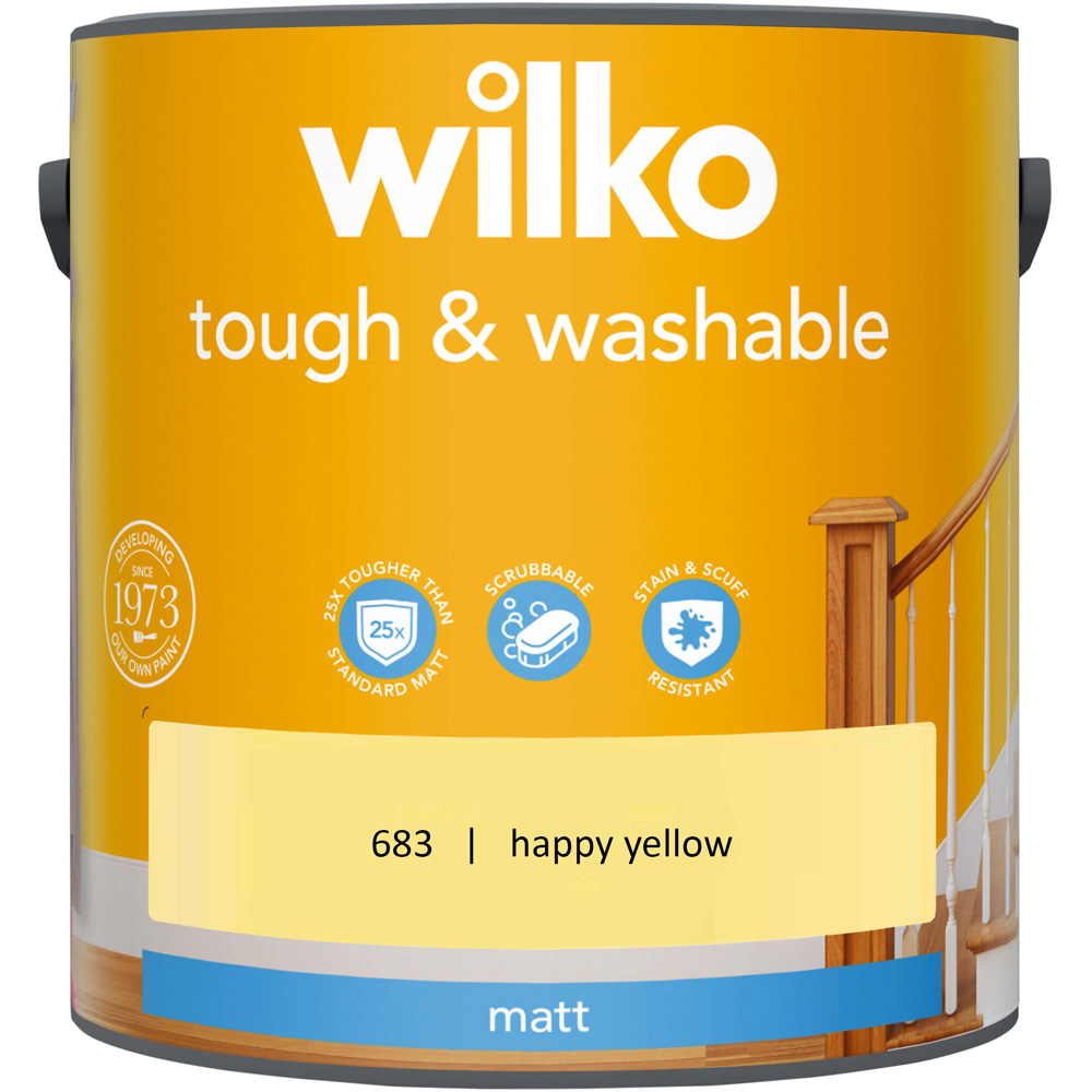 Wilko Tough & Washable Happy Yellow Matt Emulsion Paint 2.5L Image 2