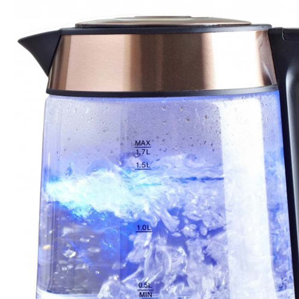 Neo Copper Cordless Nordic Illuminated Glass Kettle Wilko