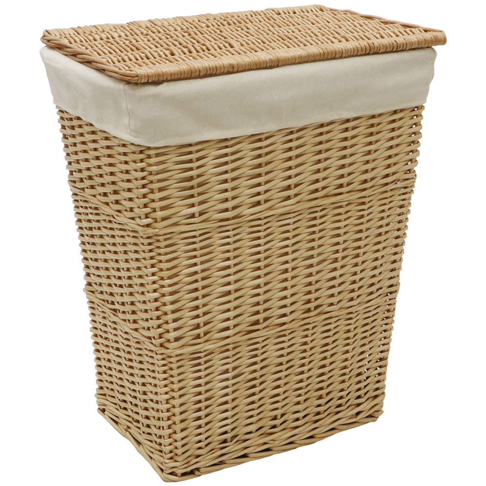 JVL  Acacia Honey Rectangular Willow Laundry Basket with Lid 65L Image 1