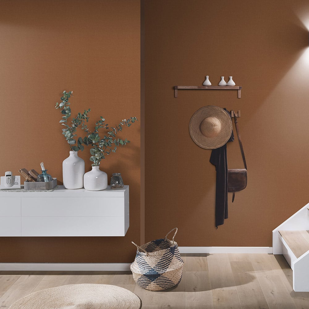 Elle Decoration Luxury Plain Brown Woven Vinyl Wallpaper by Erismann Image 2