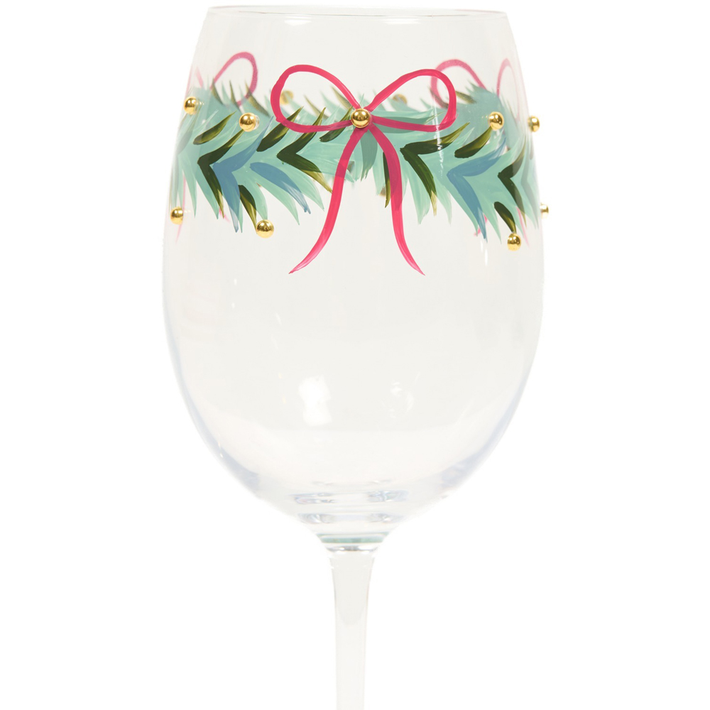 Bows and Gold Wreath Wine Glass Image 2