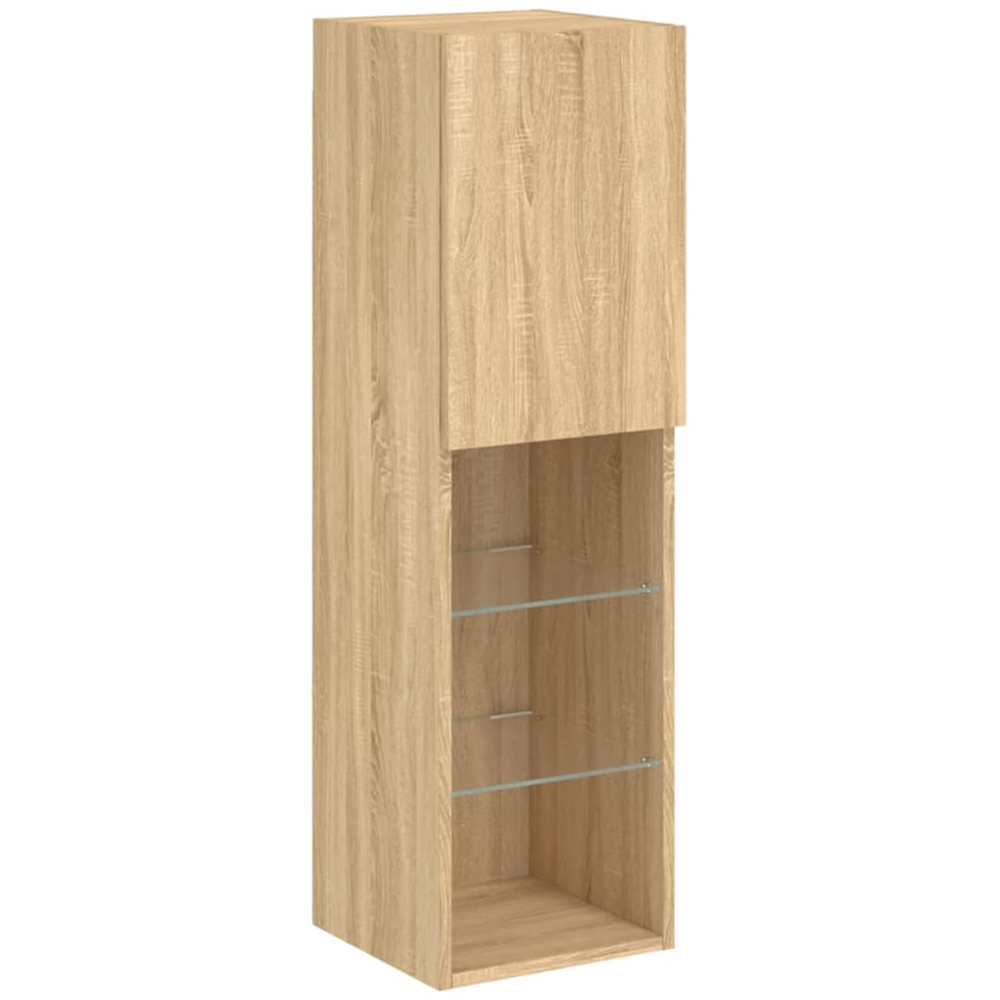 vidaXL Single Door 3 Shelf Sonoma Oak Wooden TV Cabinet with LED Set of 2 Image 7
