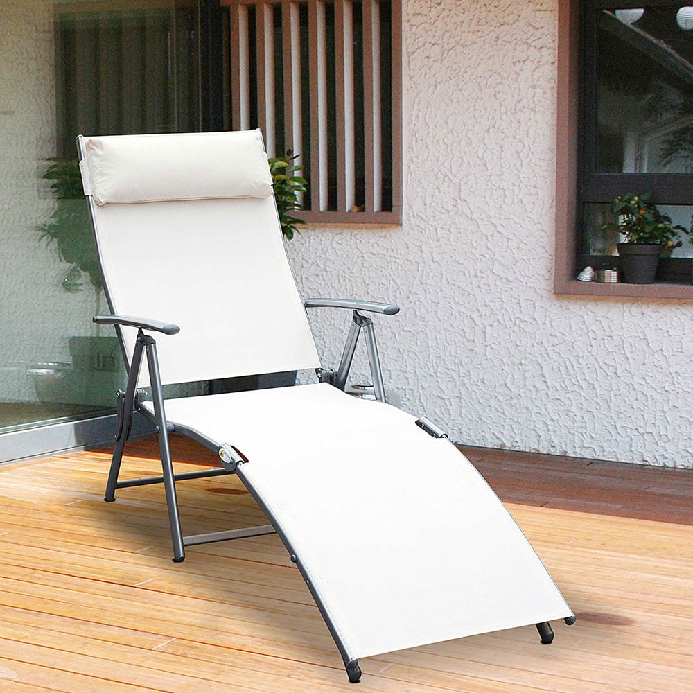 Outsunny Texteline Cream Sun Lounger Image 1