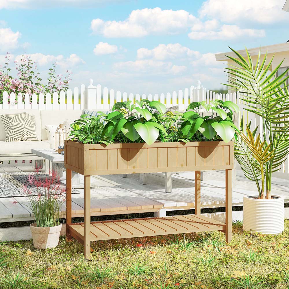 Outsunny Natural Wooden 8 Cube Herb Planter Stand with Shelf Image 3