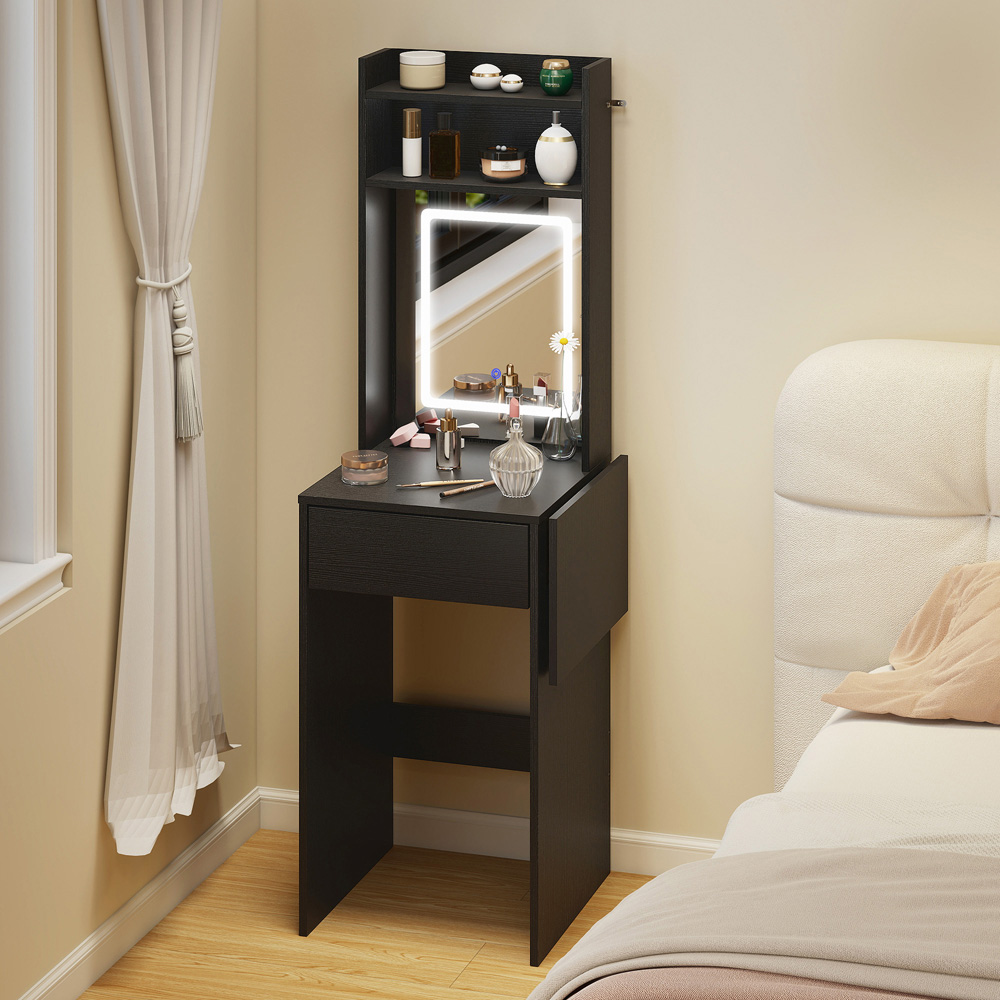 Portland Black Compact Dressing Table with Lighted Mirror Image 3