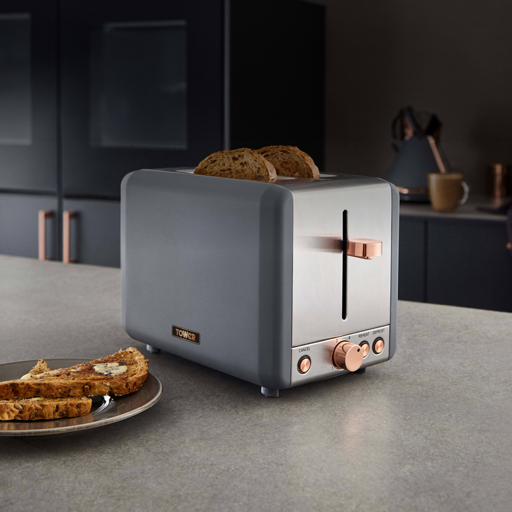 Tower T20036RGG Cavaletto Grey Stainless Steel 2 Slice Toaster 850W Image 2