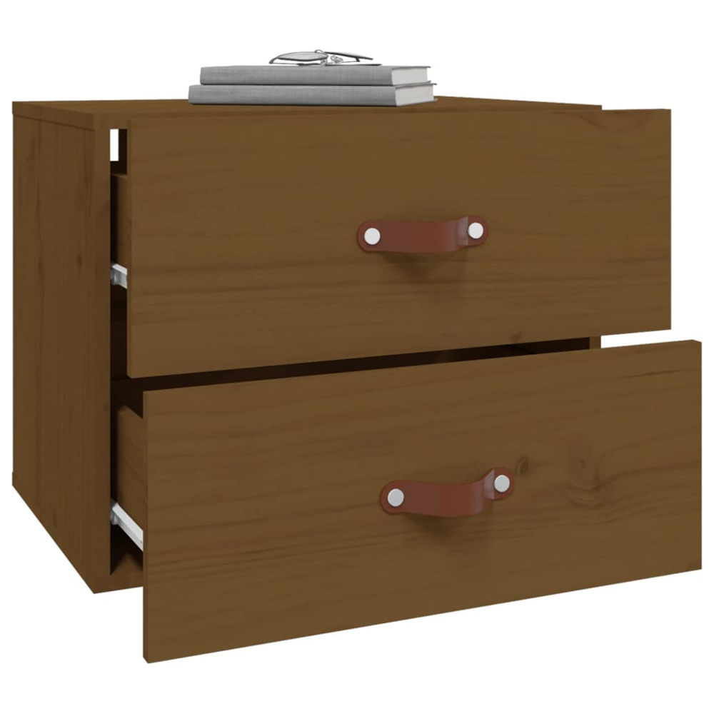 vidaXL 2 Drawer Honey Brown Wall Mounted Bedside Cabinet Image 5
