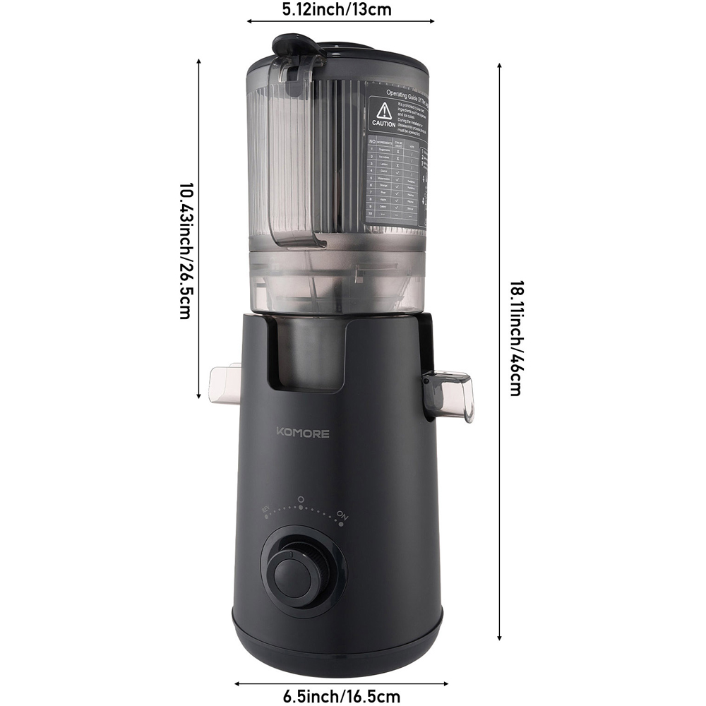 Komore EK090049 Black Slow Masticating Cold Press Juicer with 130mm Chute 300W Image 8