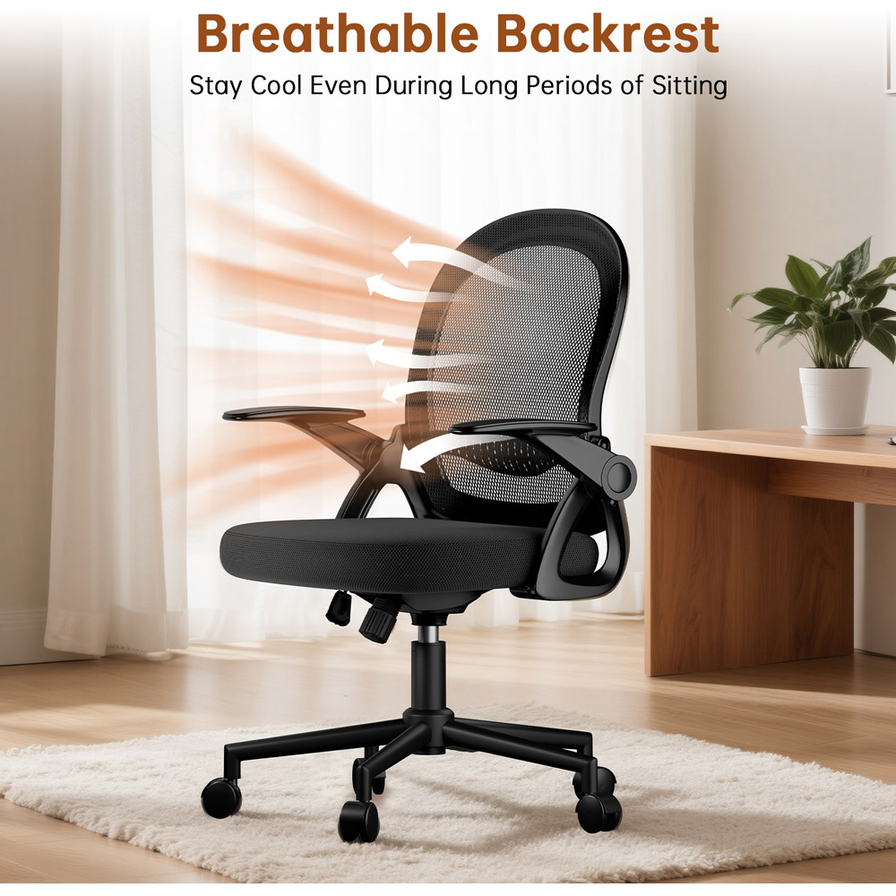 Rattrix Black Mid-Back Mesh Office Chair with Flip-Up Armrests Image 5