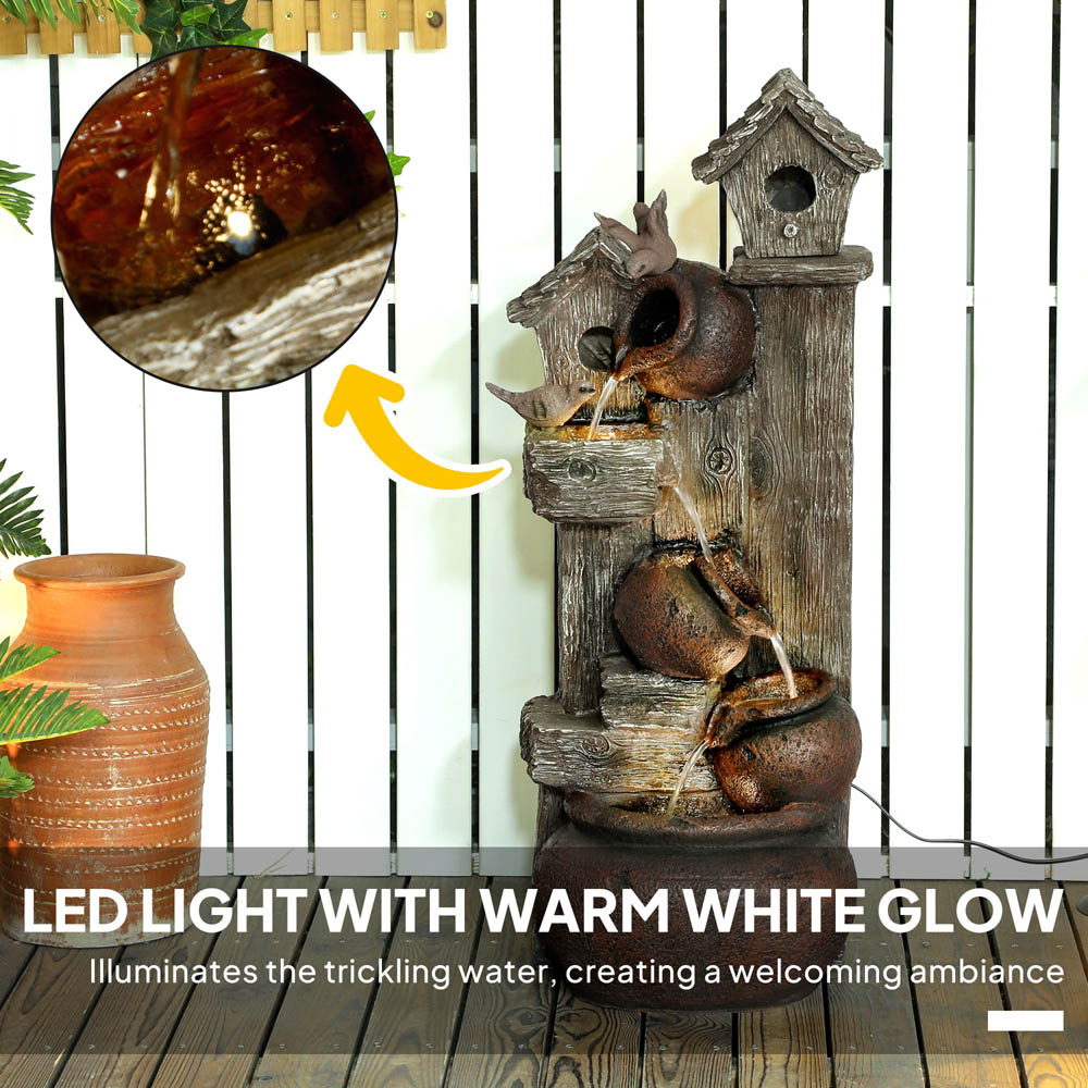 Outsunny 2 in 1 Resin Outdoor Waterfall Fountain with Birdhouse Image 5