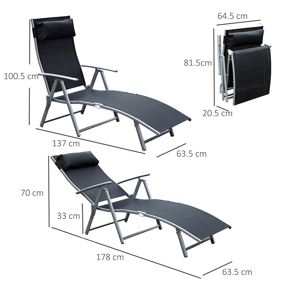 Outsunny Texteline Black Sun Lounger Image 5