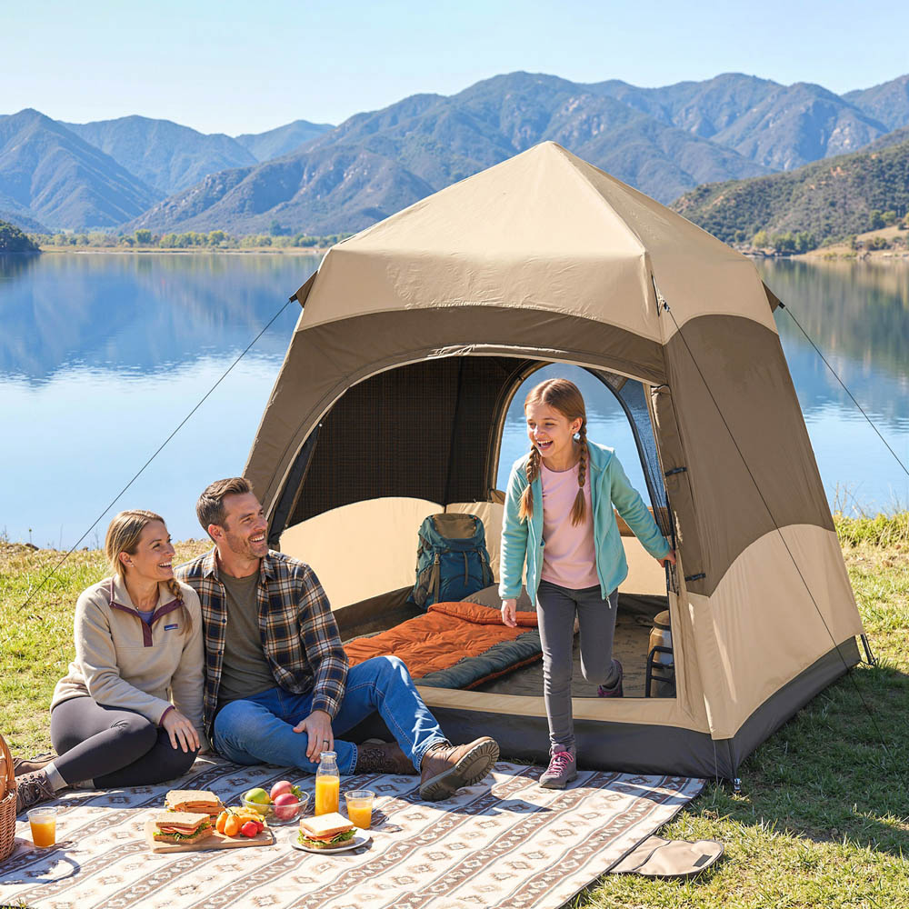 Outsunny 4-6 Person Brown Double Layer Pop-Up Tent with Rainfly Image 2