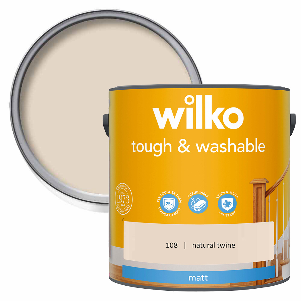 Wilko Tough & Washable Natural Twine Matt Emulsion Paint 2.5L Image 1