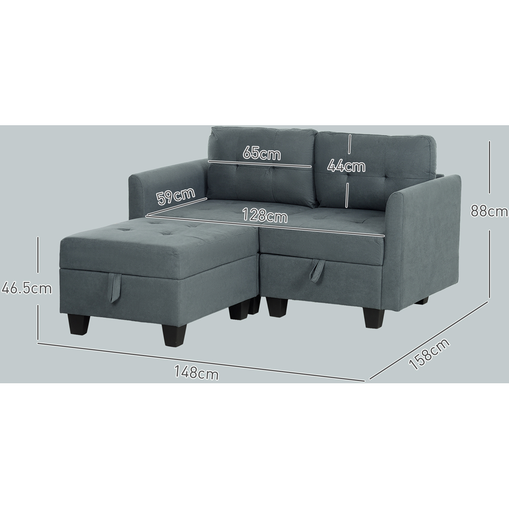 HOMCOM 2 Seater Grey Modular L Shaped Sofa with Storage Image 7