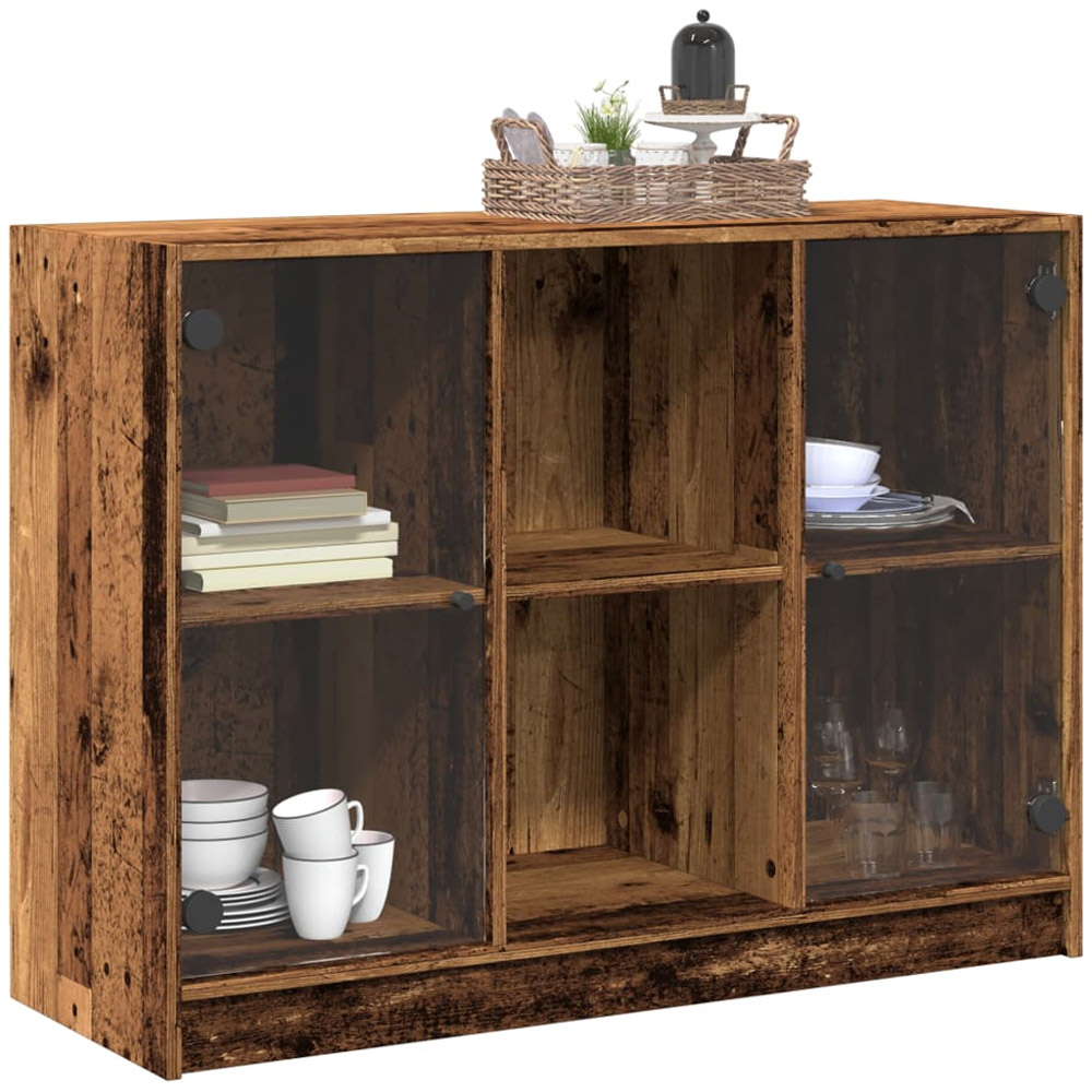 vidaXL 2 Glass Door 2 Shelf Old Wood Sideboard Image 3