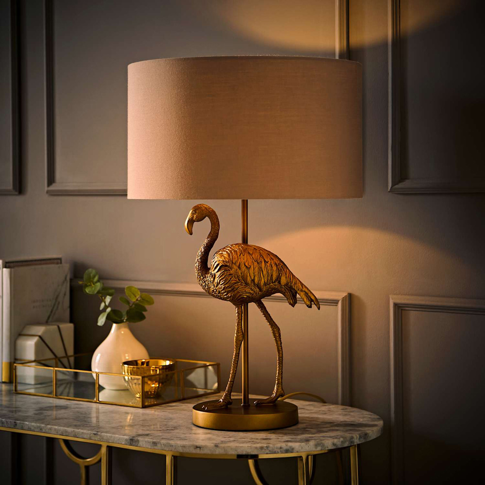 ValueLights Flo Flamingo Mink Taupe Drum Shade Bronze Table Lamp with Bulb Image 2