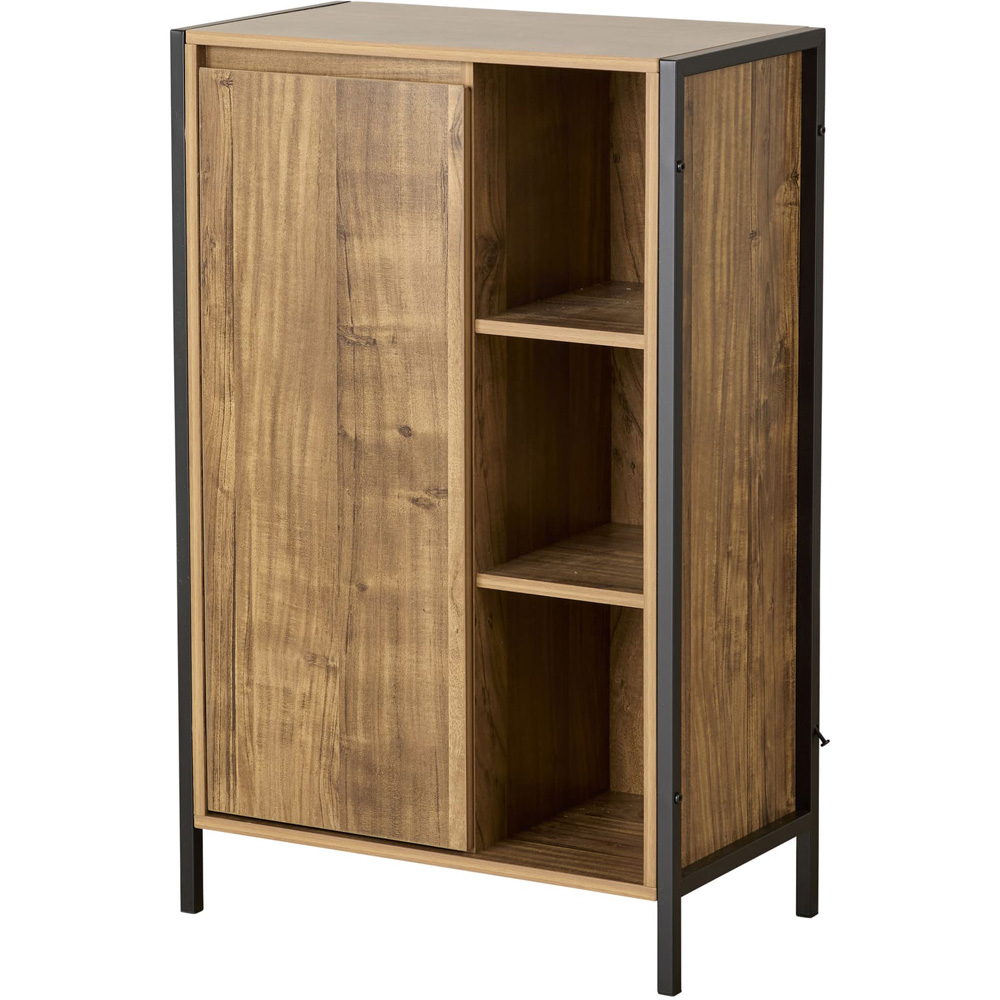 Home Source Locastra Single Door 3 Shelf Oak and Black Bathroom Floor Cabinet Image 2
