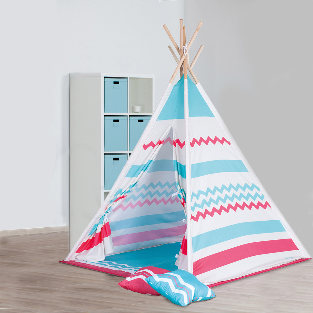 Tepee Wooden Play Tent with Blanket and Cushions Image 2