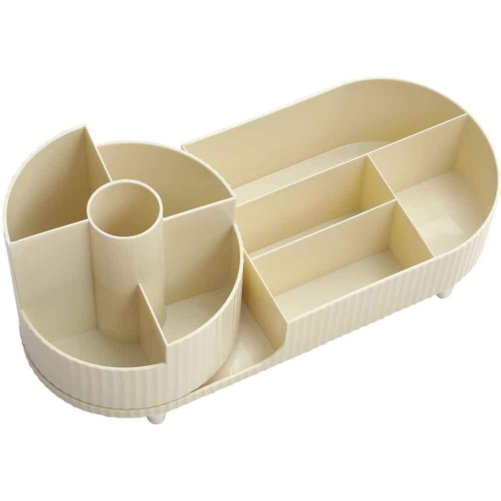 H&O Direct Cream White Makeup Organiser with Rotating Brush Holder Image 2