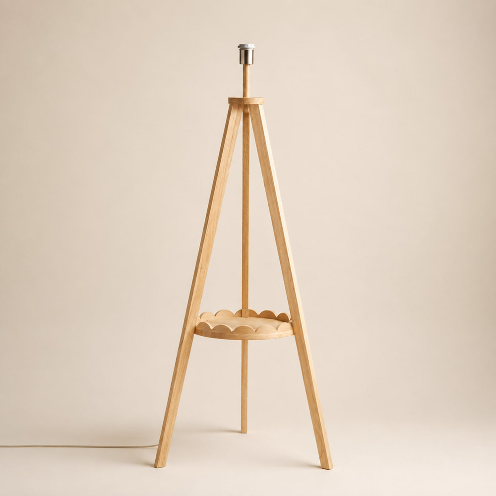 ValueLights Morrigan Single Scallop Shelf Mid Wood Tripod Floor Lamp Base Image 3