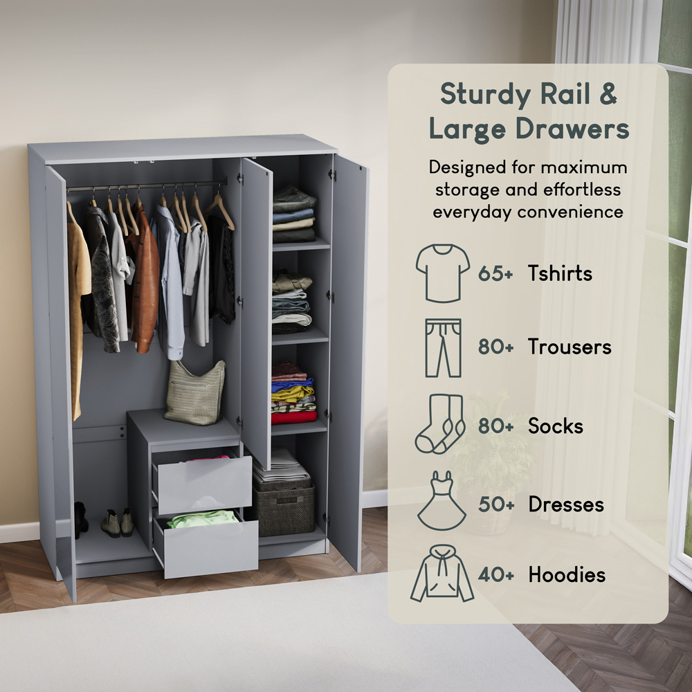 VIDA DESIGNS Glinton 3 Door 2 Drawer Grey Wardrobe Image 6