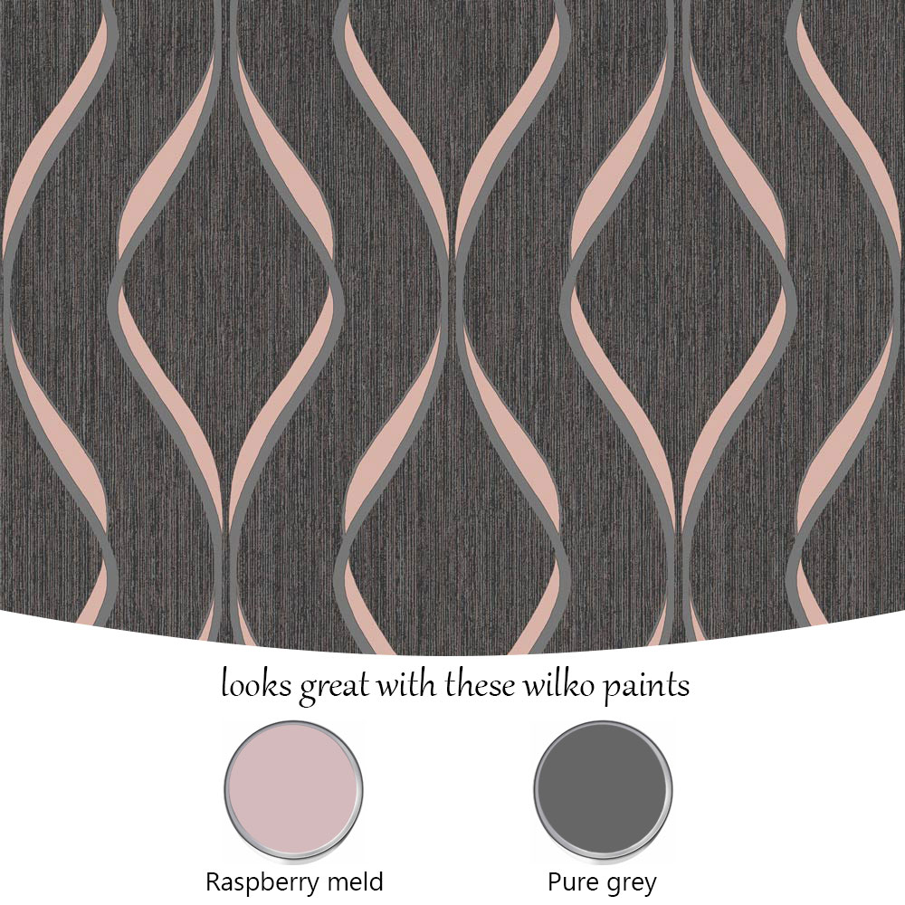 Muriva Wave Charcoal and Rose Wallpaper Image 5