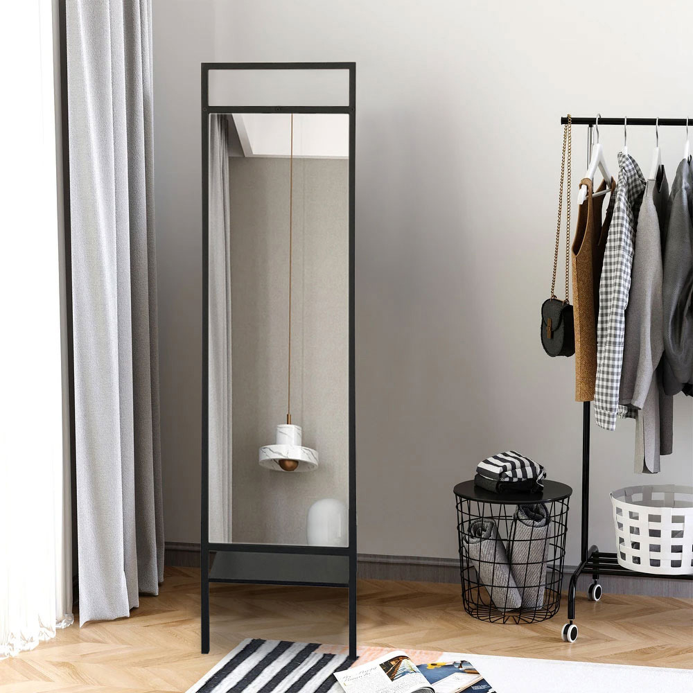 Living and Home Metal Floor Mirror with Coat Rack Image 7