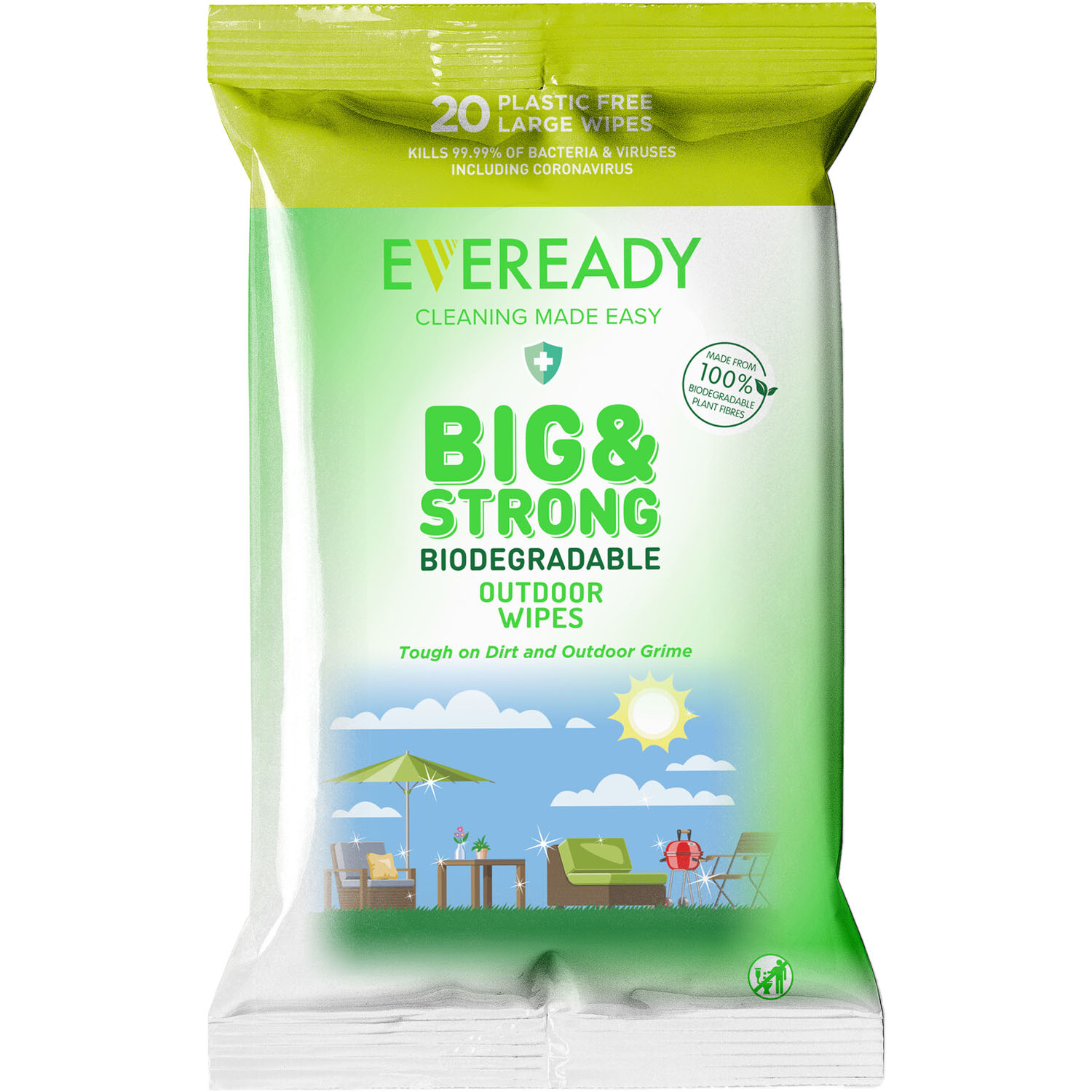 Eveready Big & Strong Biodegradable Outdoor Antibacterial Wipe 20 Pack Image