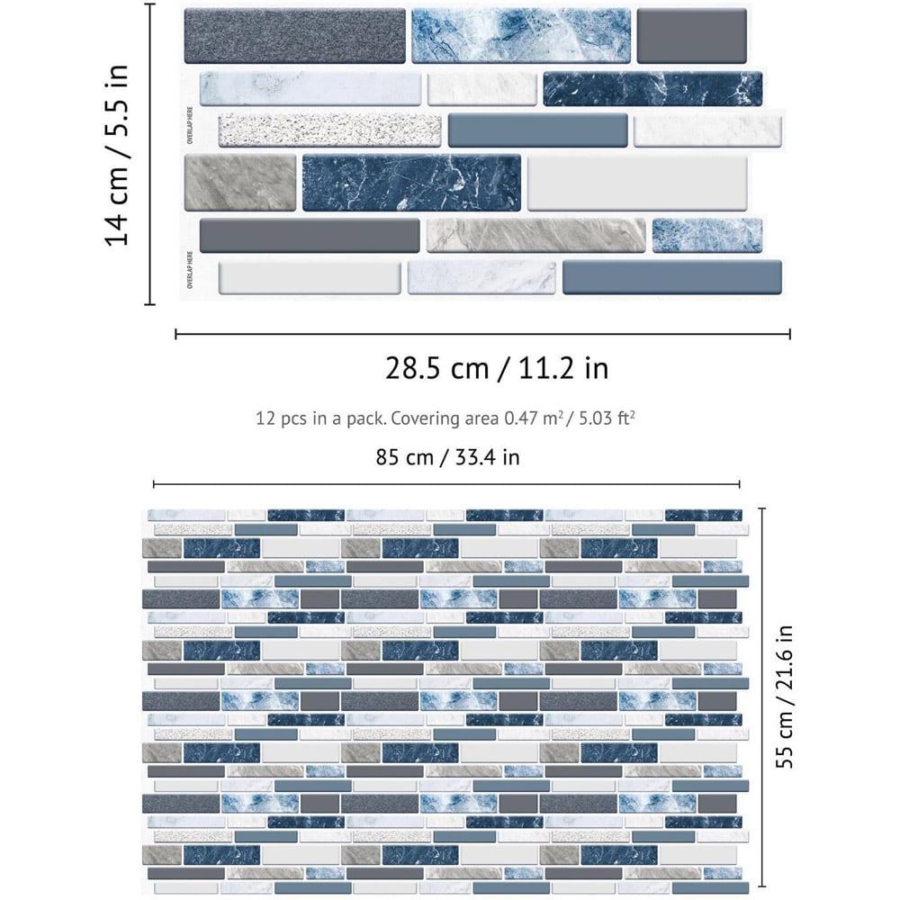 Walplus Purity Mosaic Stone Blue and Grey Tile Sticker 12 Pack Image 6