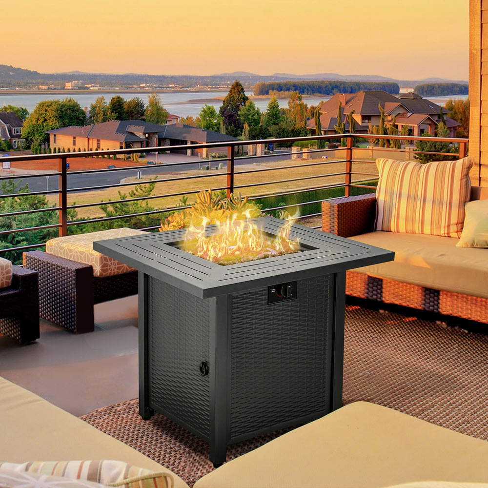 Outsunny Black 40000 BTU Fire Pit Table with Protective Cover Image 2