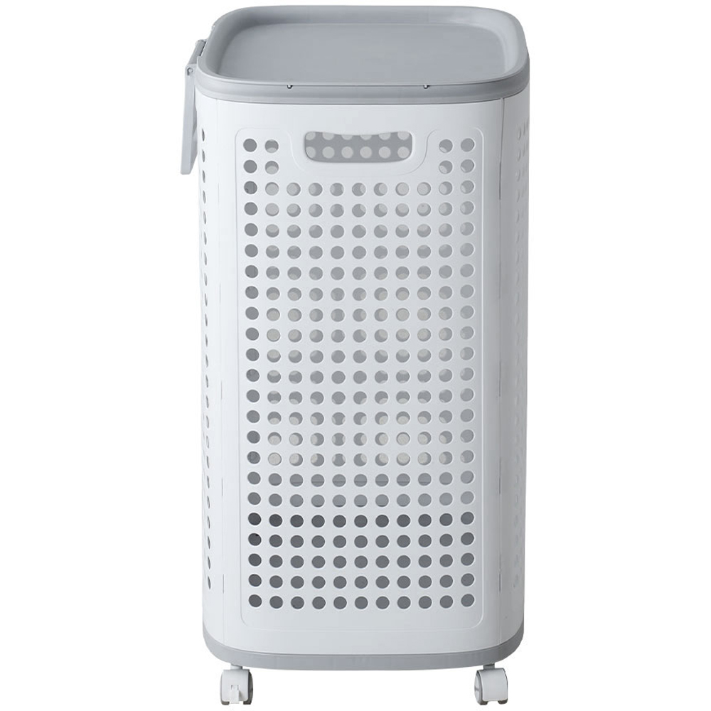 Living and Home White and Grey Laundry Basket with Wheels and Lid Image 3