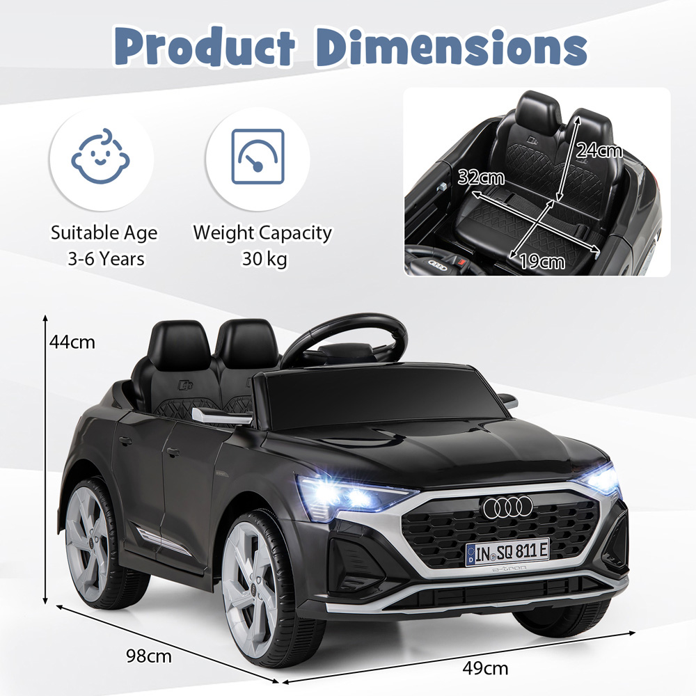 Costway Kids Black Licensed Audi SQ8 Ride On Car with Remote Control and 4 Wheels Suspension 12V Image 8