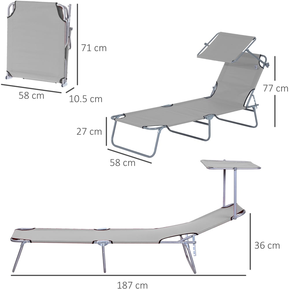 Outsunny Light Grey Adjustable Folding Sun Lounger with Awning Image 8
