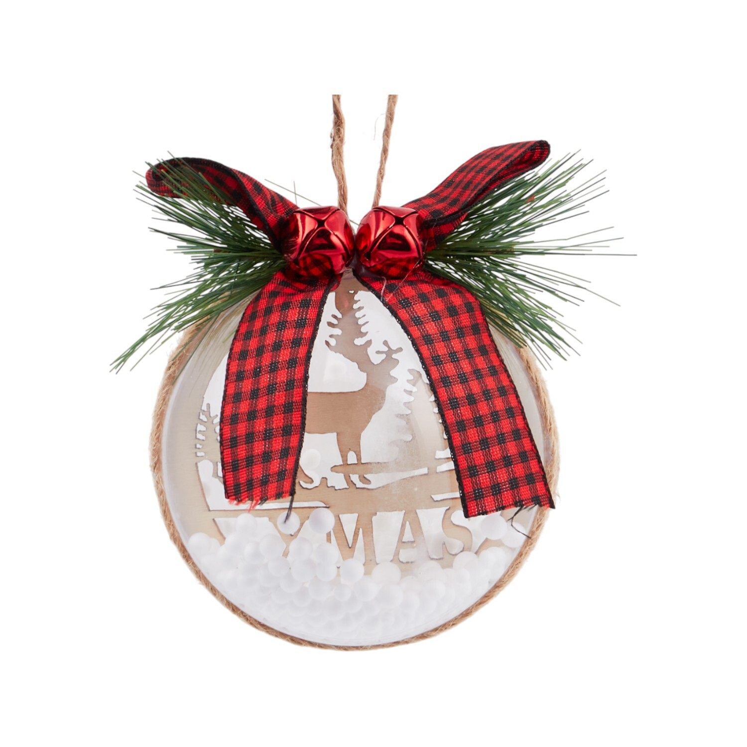 Set of 3 Snow Filled Scandi Baubles Natural Image 5