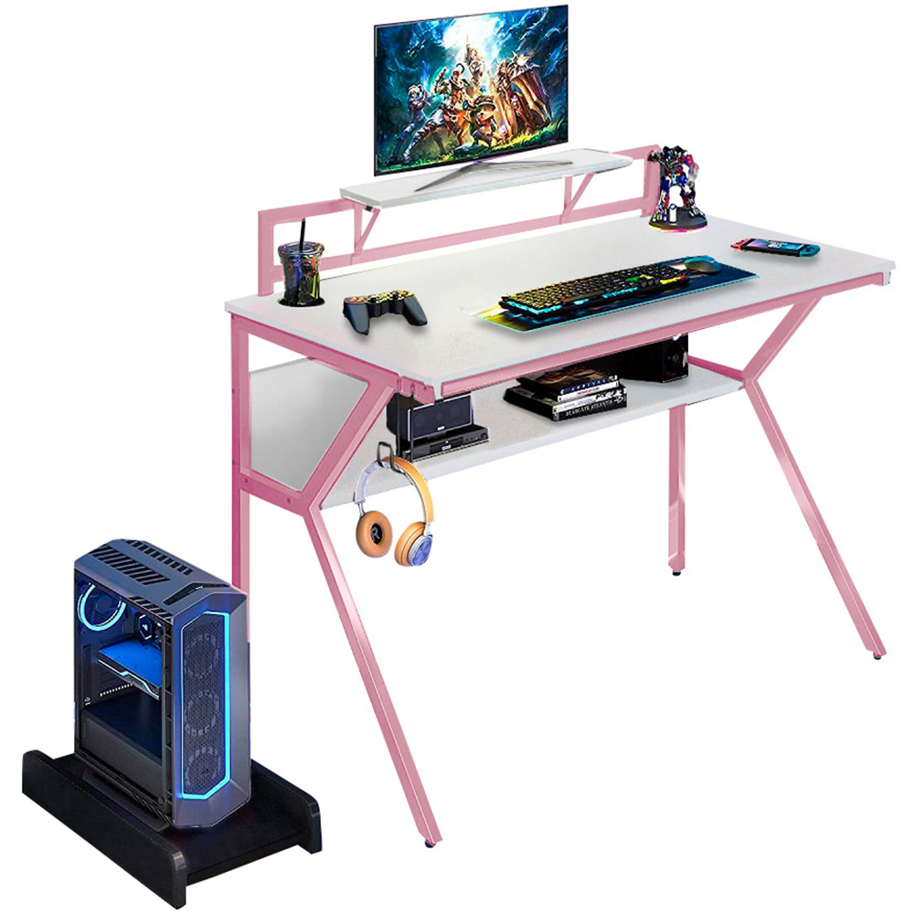 Neo Ergonomic 2 Tier Gaming Desk Pink Image 2