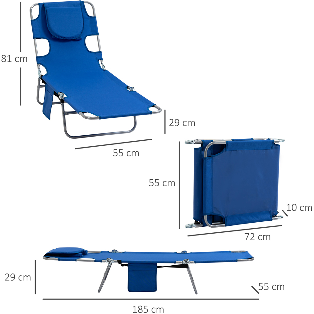 Outsunny Blue 5 Level Adjustable Folding Sun Lounger with Reading Hole Image 7