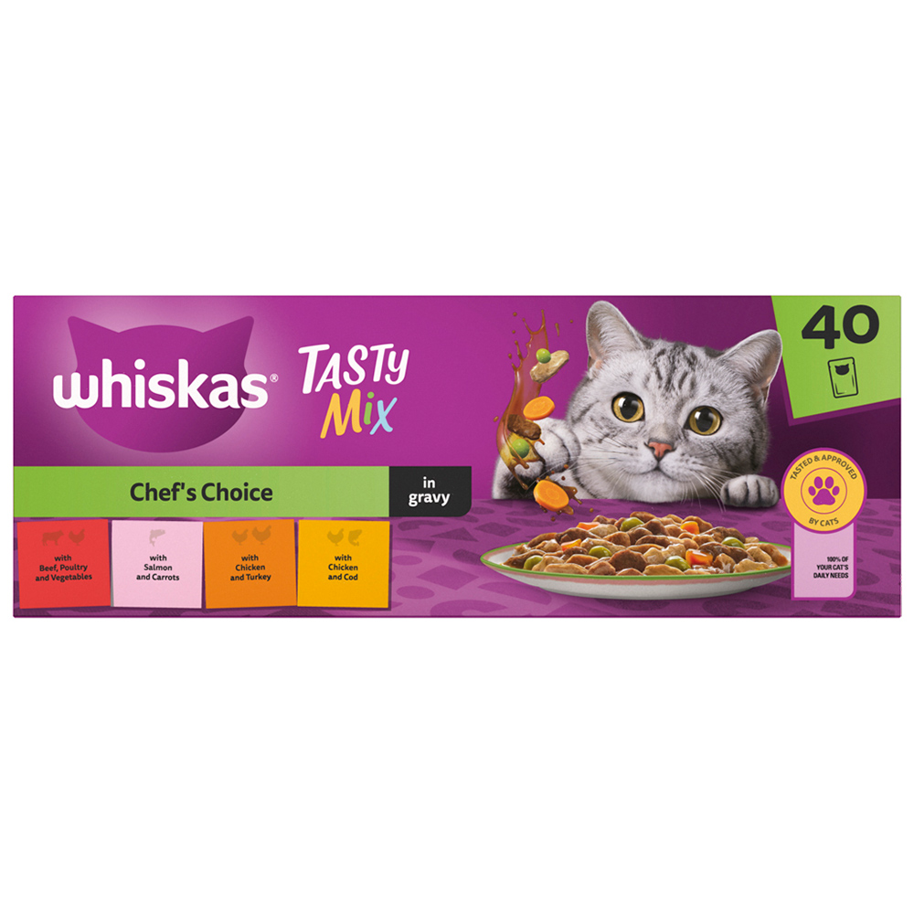 Whiskas Adult Cat Wet Food Pouches Tasty Mix Veg Chef's Choice in Gravy 40 x 85g Image 4