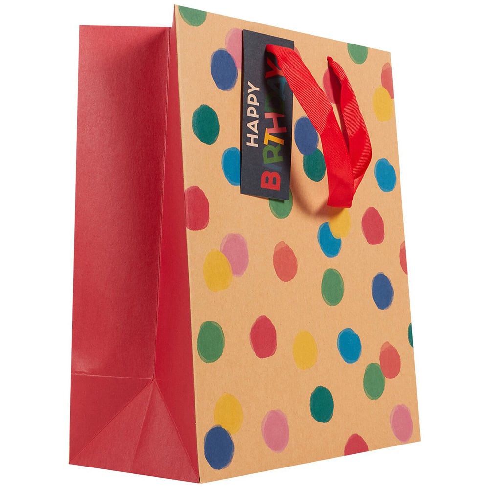 Pack of 3 Kraft Polka Multi Sized Gift Bags - Multicolour Image 3