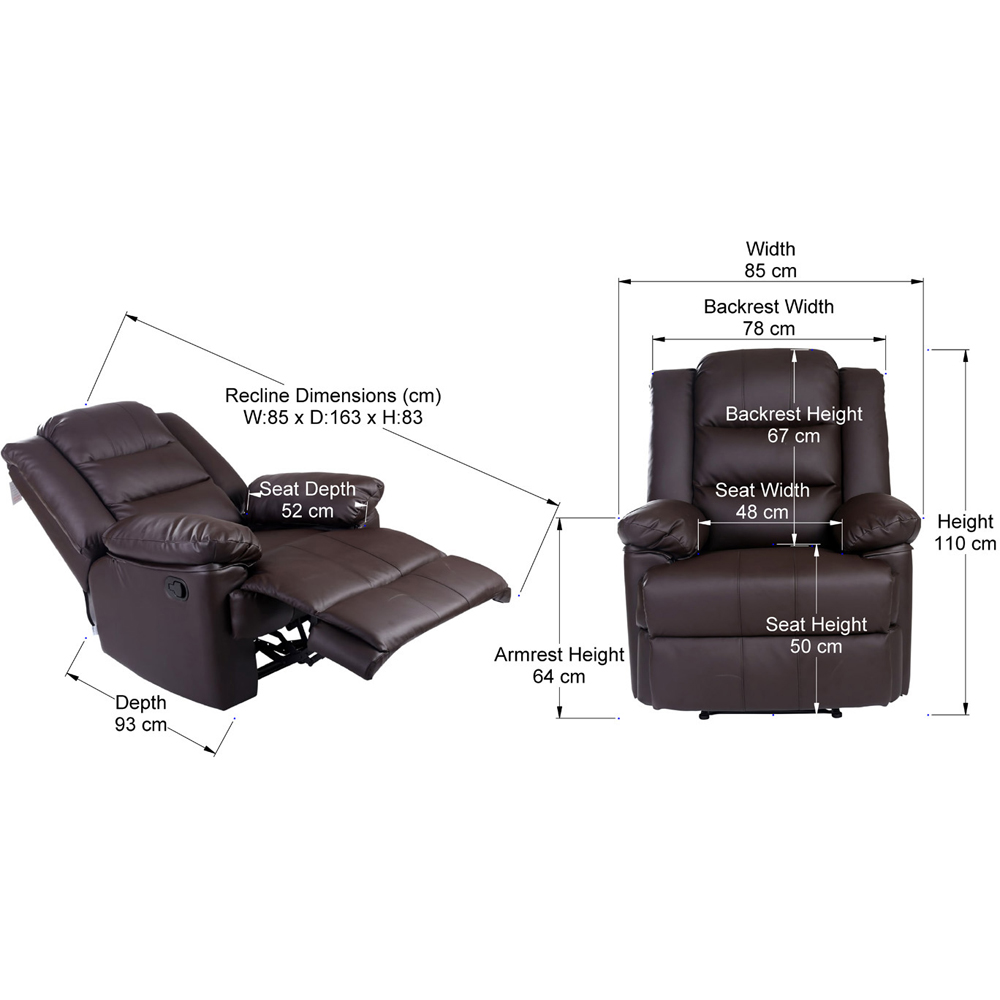 Furniture Online Loxley Brown Bonded Leather Manual Recliner Chair Image 8