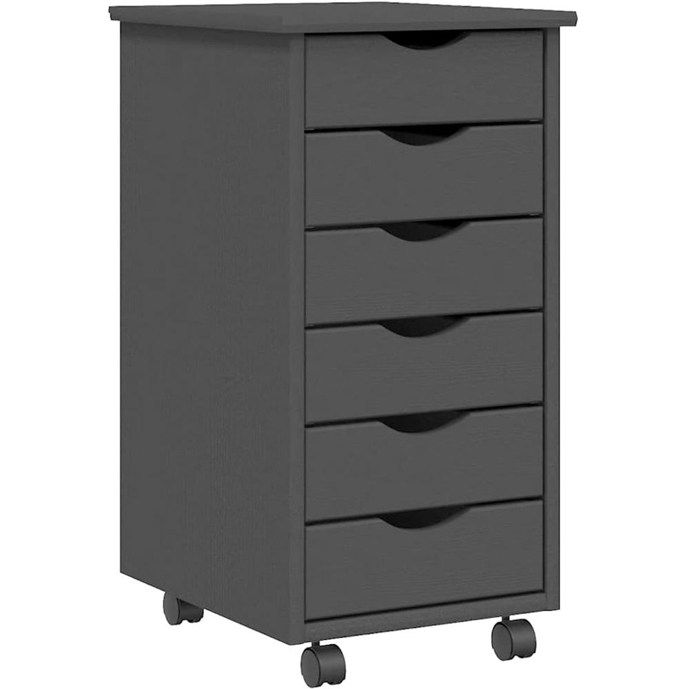 vidaXL Moss 6 Drawer Pine Grey Solid Wood Mobile Chest of Drawers Image 2