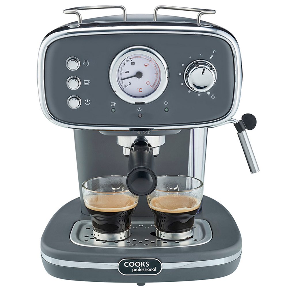Cooks Professional K196 Grey Retro 15 Bar 1.2L Digital Coffee Machine Image 3