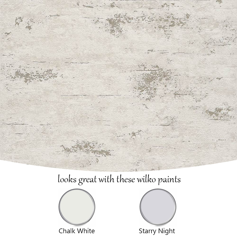 Grandeco On The Rocks Distressed Concrete Stone White and Silver Textured Wallpaper Image 4