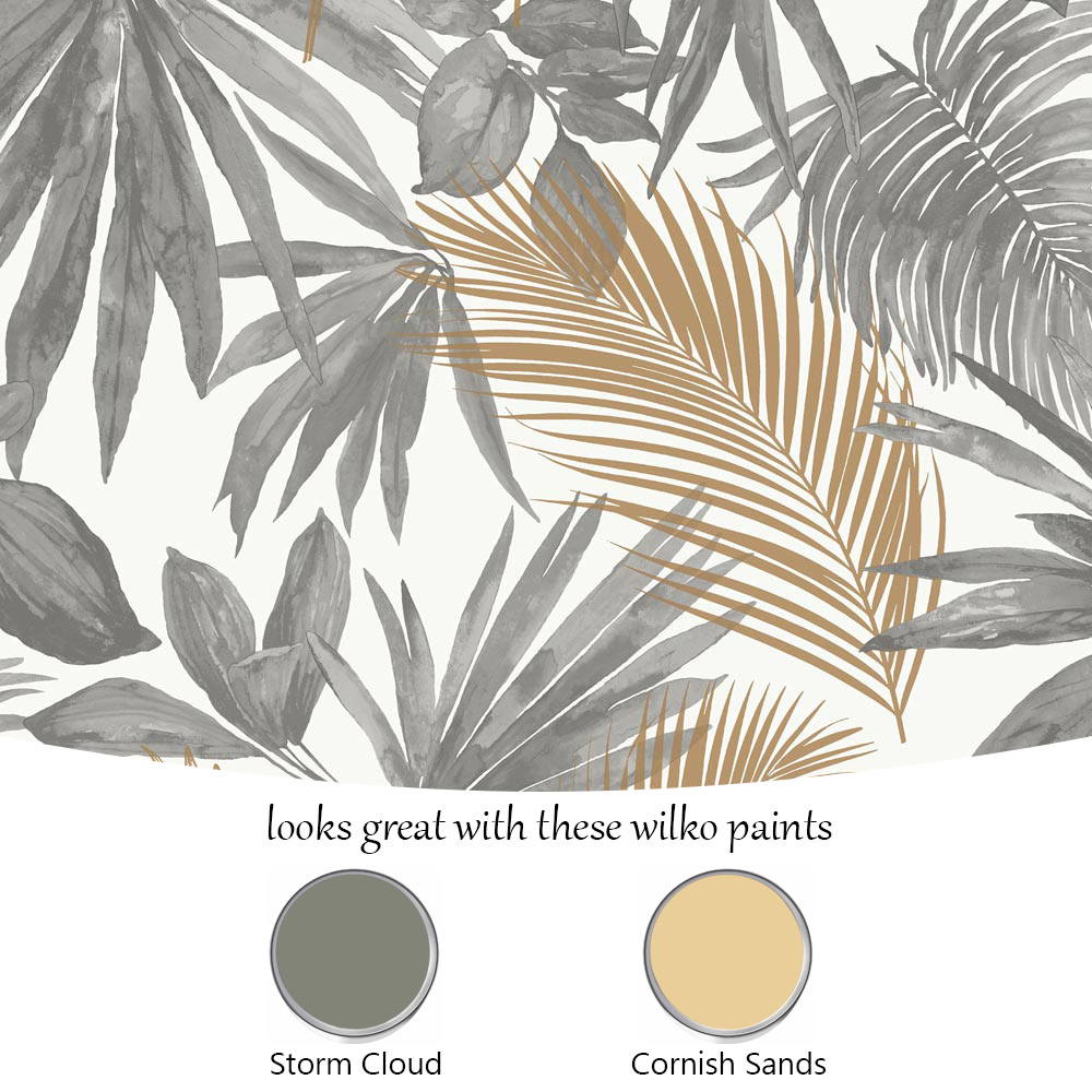 Grandeco Wild Palm Metallic Grey and Copper Textured Wallpaper Image 4